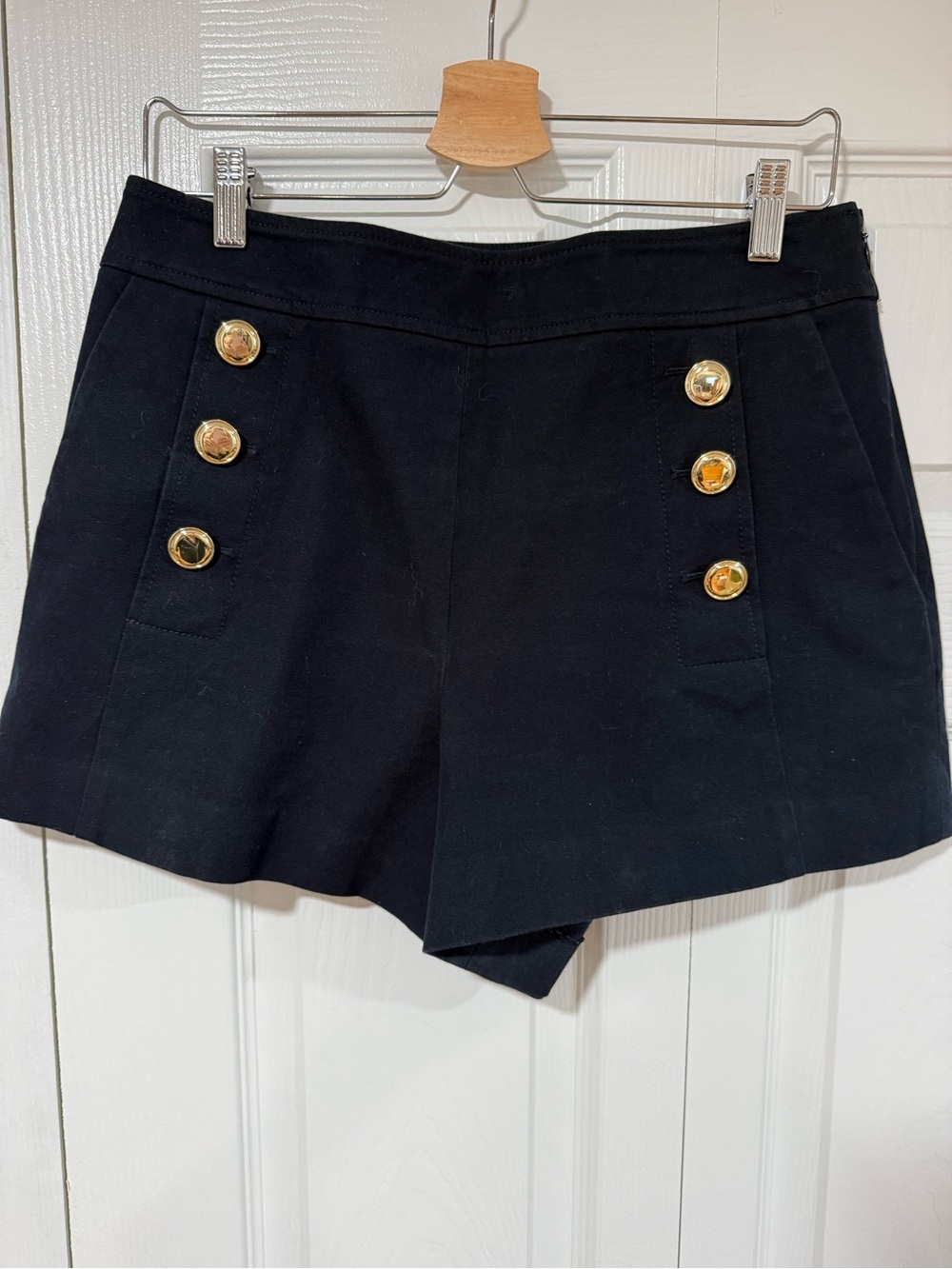 10 Crosby Derek Lam Navy High-Waist Shorts with Gold Buttons